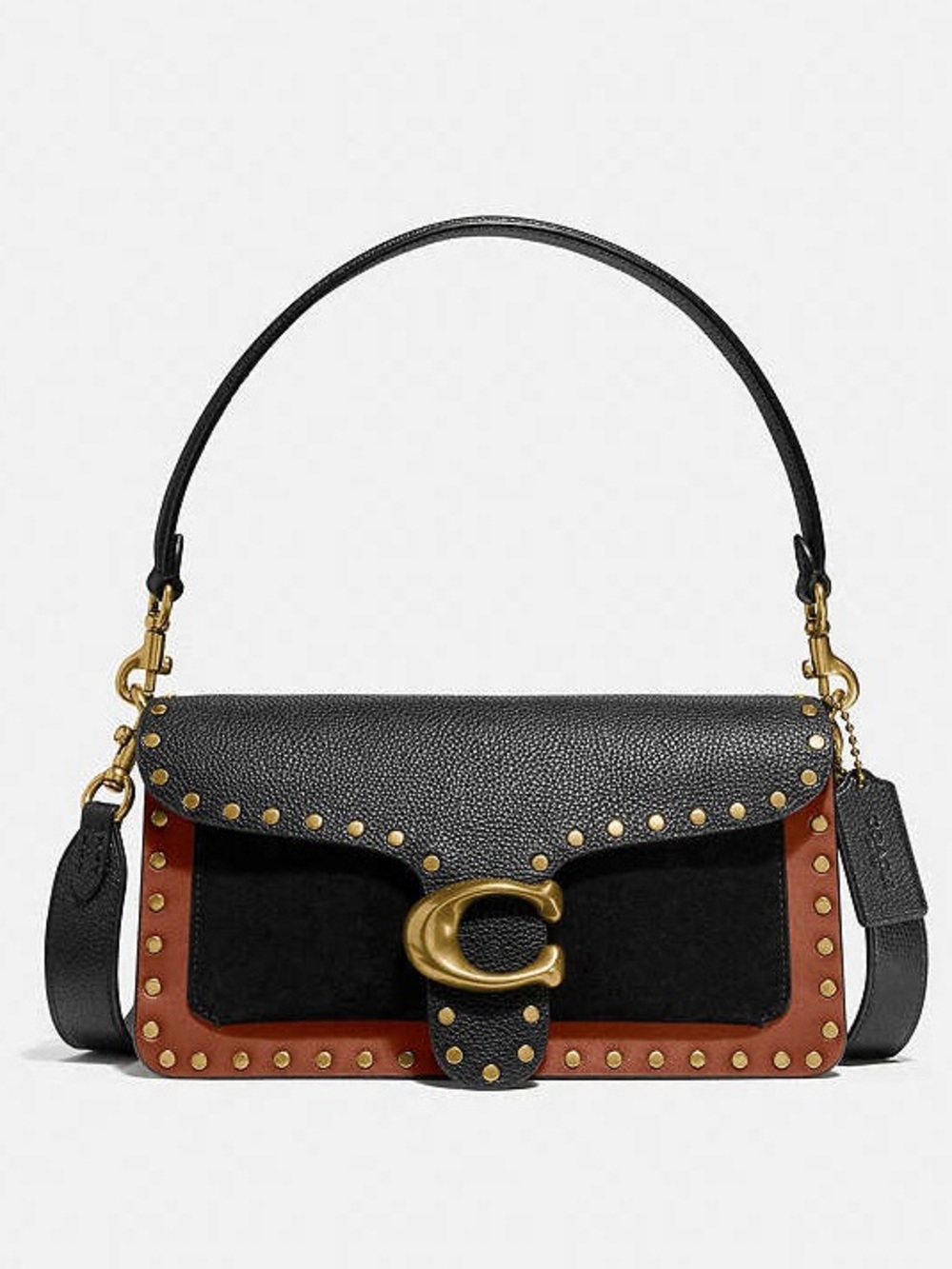 COACH Tabby26 Black & Brown Studded Shoulder Bag with Two Straps and
 Gold 'C'